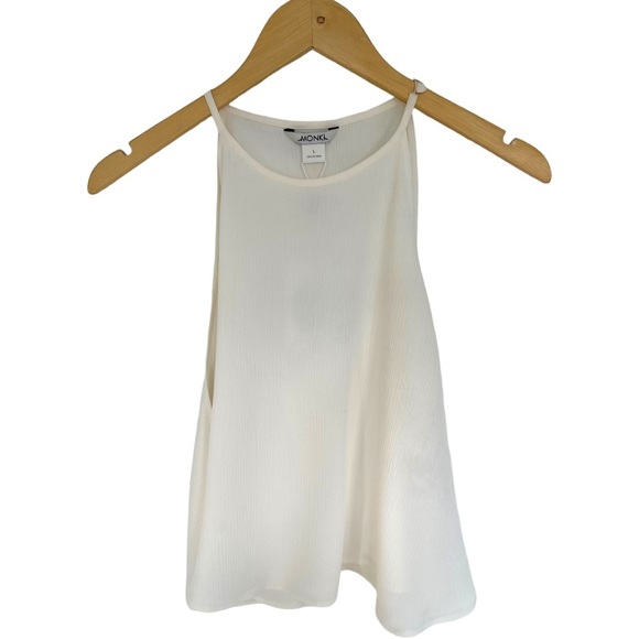 Monki Ivory Sheer Crinkle Swing Tank Sleeveless Blouse Button Shoulder Sz Large - Picture 8 of 15